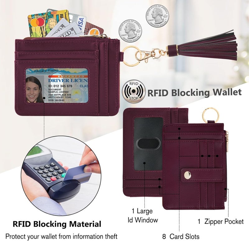 KNGITRYI حافظة مفاتيح مع سوار للنساء، حافظة بطاقات ائتمان رفيعة بتقنية RFID، حافظة نقود مع سلاسل مفاتيح، حلقة مفاتيح للرجال والنساء - Image 3
